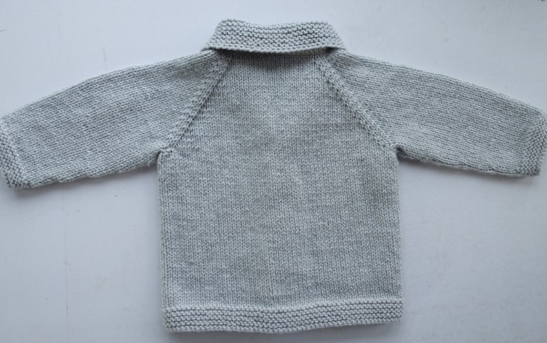 Baby Boy cardigan/jacket/jumper. Oversized, chunky, hand knitted, blue or grey acrylic yarn. Age 9-12m 20in chest and 2yrs24 in chest image 7