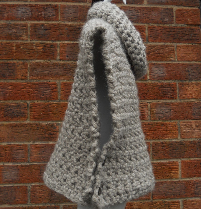 Oversize Girls tunic jumpertabardsweaterpullover chunky thick knit Hand crocheted oatmeal beige acrylic yarn. cowl neck