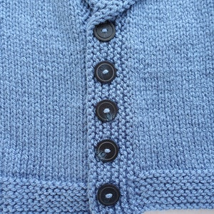 Baby Boy cardigan/jacket/jumper. Oversized, chunky, hand knitted, blue or grey acrylic yarn. Age 9-12m 20in chest and 2yrs24 in chest image 6