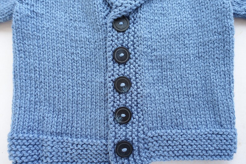 Baby Boy cardigan/jacket/jumper. Oversized, chunky, hand knitted, blue or grey acrylic yarn. Age 9-12m 20in chest and 2yrs24 in chest image 6