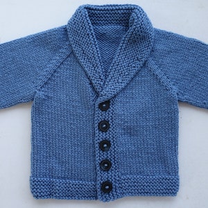 Baby Boy cardigan/jacket/jumper. Oversized, chunky, hand knitted, blue or grey acrylic yarn. Age 9-12m 20in chest and 2yrs24 in chest image 5