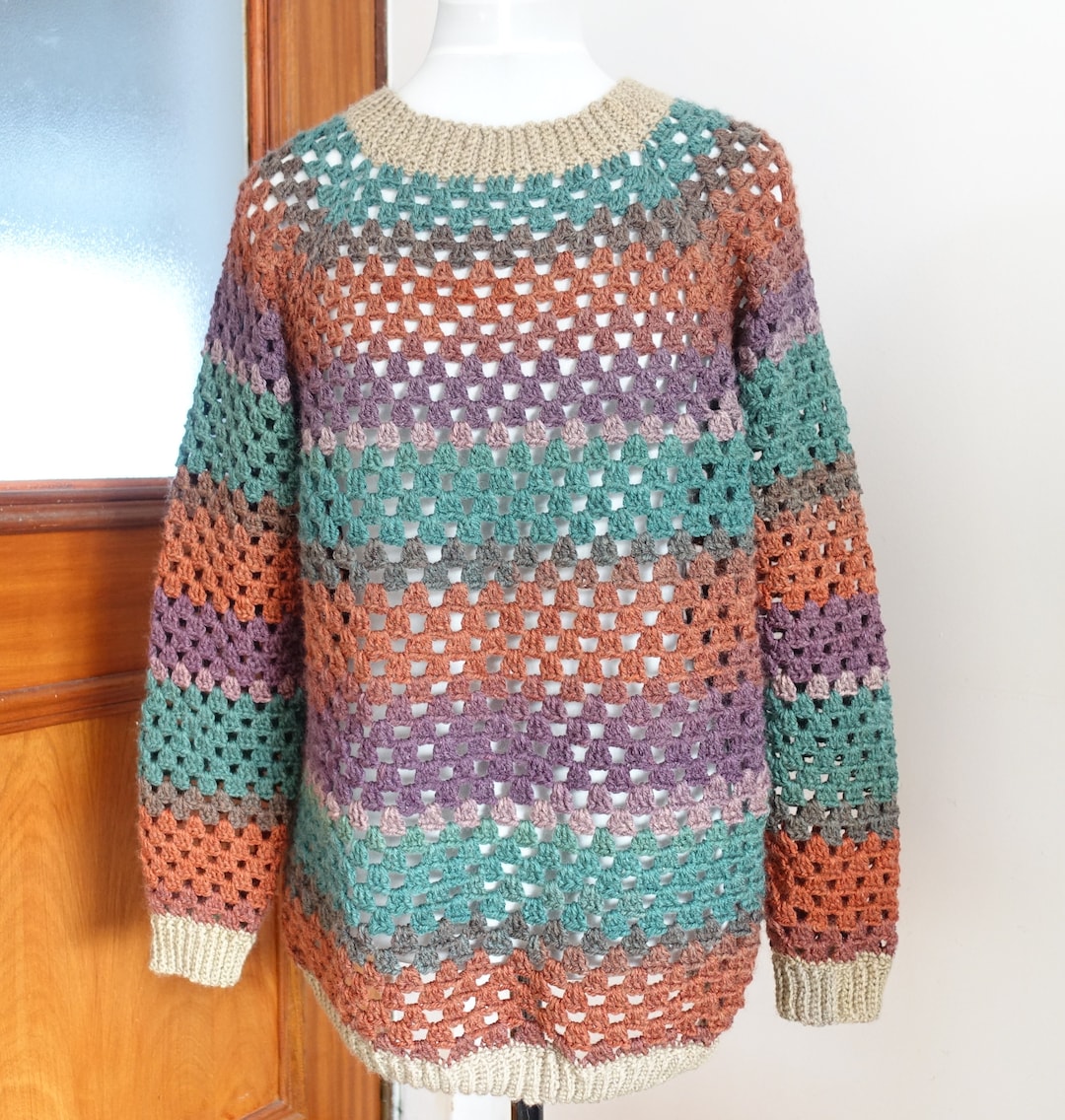 Ladies Crochet Jumper/sweater Longer Length Size Approx 36 40 in Bust