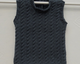 Baby boy's tank/vest/top/jumper hand knitted in gray yarn, MADE TO ORDER, size 16-18 inch chest, approx 3-6months