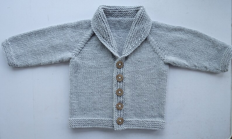 Baby Boy cardigan/jacket/jumper. Oversized, chunky, hand knitted, blue or grey acrylic yarn. Age 9-12m 20in chest and 2yrs24 in chest image 3