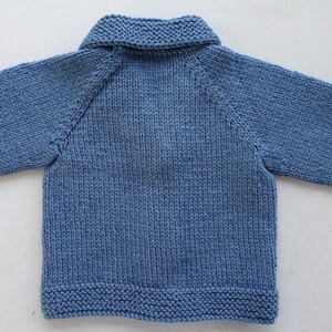 Baby Boy cardigan/jacket/jumper. Oversized, chunky, hand knitted, blue or grey acrylic yarn. Age 9-12m 20in chest and 2yrs24 in chest image 8