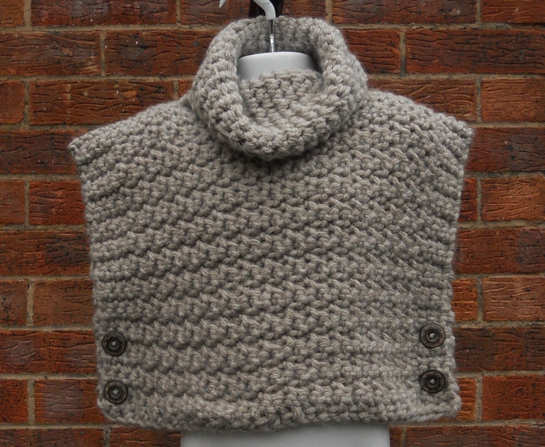 Oversize Girls tunic jumpertabardsweaterpullover chunky thick knit Hand crocheted oatmeal beige acrylic yarn. cowl neck