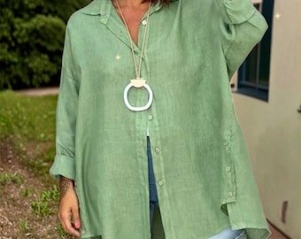 Kimono de lino para mujer / Camisa bohemia abotonada / Conjunto para festivales / Ropa de playa / Cubrebaño / Top de vacaciones / Tallas S-3XL