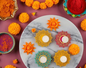 Handcrafted Mandala Tealight Holders - Set of 4 - Boho Table Decor