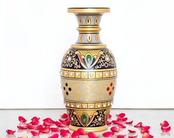 Hand-Painted Marble Vase: 5" Meenakari Indian Decor