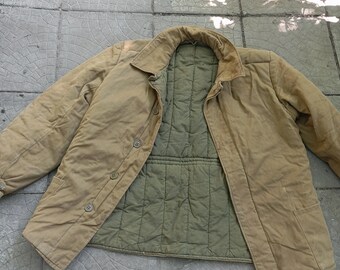 Original Soviet quilted winter jacket, height 4,Warm military work jacket with button closure. Vintage USSR collectable, cold war coat