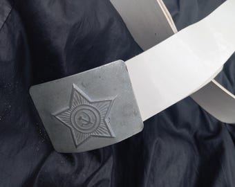 White military soviet belt, USSR parade buckle with star, 1980's