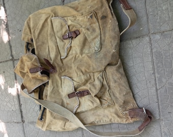 Vintage Soviet Army Canvas Backpack, Military Rucksack, USSR Field Pack, Canvas Straps, Collectible Cold War Military Gear, Rare Retro Pack