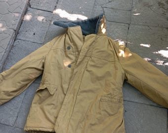 Vintage Soviet USSR Winter Jacket ,Big Size 52/2,Military Cold Weather Work Coat ,Red Army Uniform, Padded , Retro Original 1980s Khaki