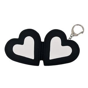 Black Heart Leather Compact Mirror Beauty Keychain Bag Charm, Cute Girls Birthday Gift Idea, Friendship, Pretty Trendy Keyring, Gift wrapped