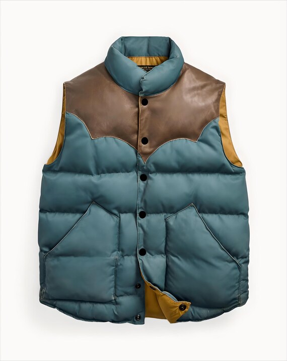 ジャケット・アウター rocky mountain leatheryoke downvest Leather-yoke Quilted Gilet for Men, Rocky Mountain Down Vest