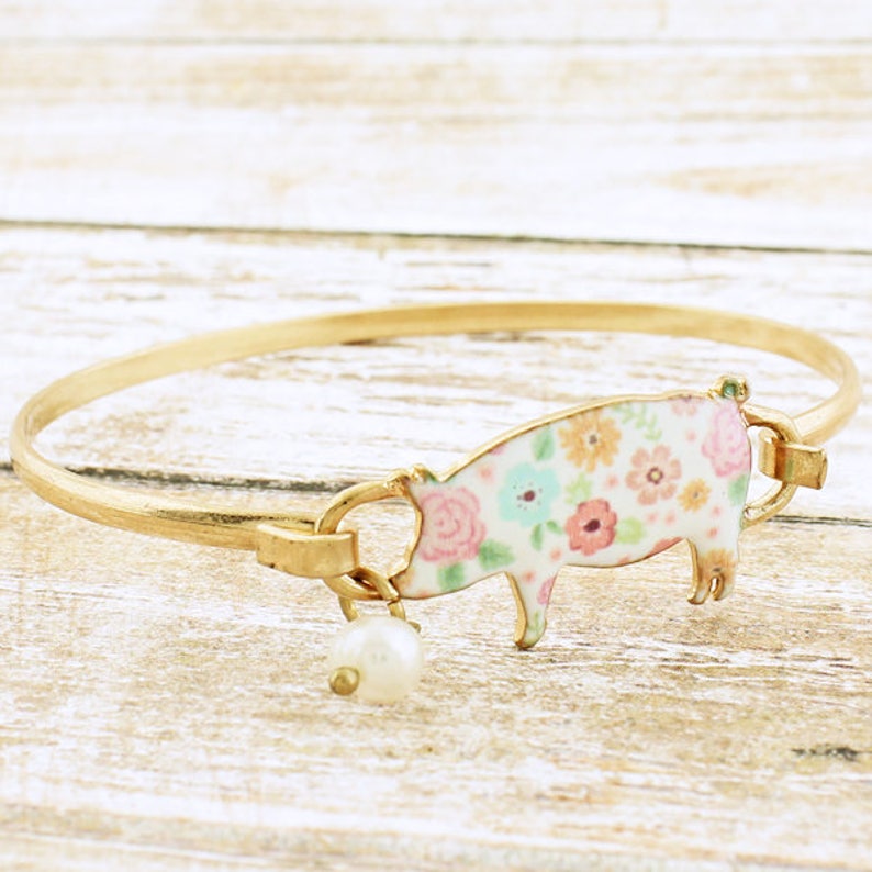 Blue or Pink Floral Pig Necklace 18EarringsBracelet or Set