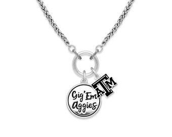 Texas A&M Gig'em Aggie Twisted Silver Necklace, Bracelet, Earrings or Set