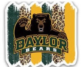 Baylor Bears Leopard Cheetah Green & Gold Inspired 40mm Printed Planar Resin, DIY Bow Centers, Badge Reel Findings