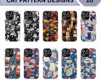Design di cover per iPhone con motivo a gatto, download in HD a 300 dpi in formato PNG, modelli di design per telefoni.