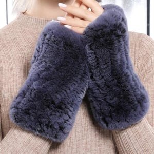 Faux Fur Fluffy Fingerless mittens gloves for ladies - Ultra warm and cozy stretchy autumn winter womens hand warmers Hand Knit thick