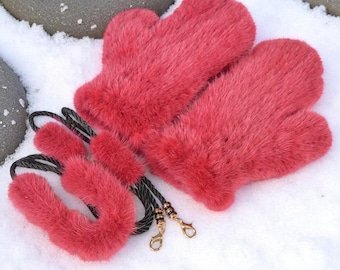 Faux Fur Winter Mitten and Ear Warmer Set: Plush Cold Weather Accessories
