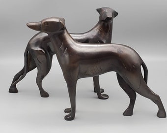 Bronze Pair Italian Greyhound Dog Whippet Statue figures Art Deco