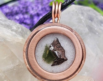 Orgone Pendant Amulet Cosmic Connection Meteorite with Moldavite Orgonite Talisman Copper