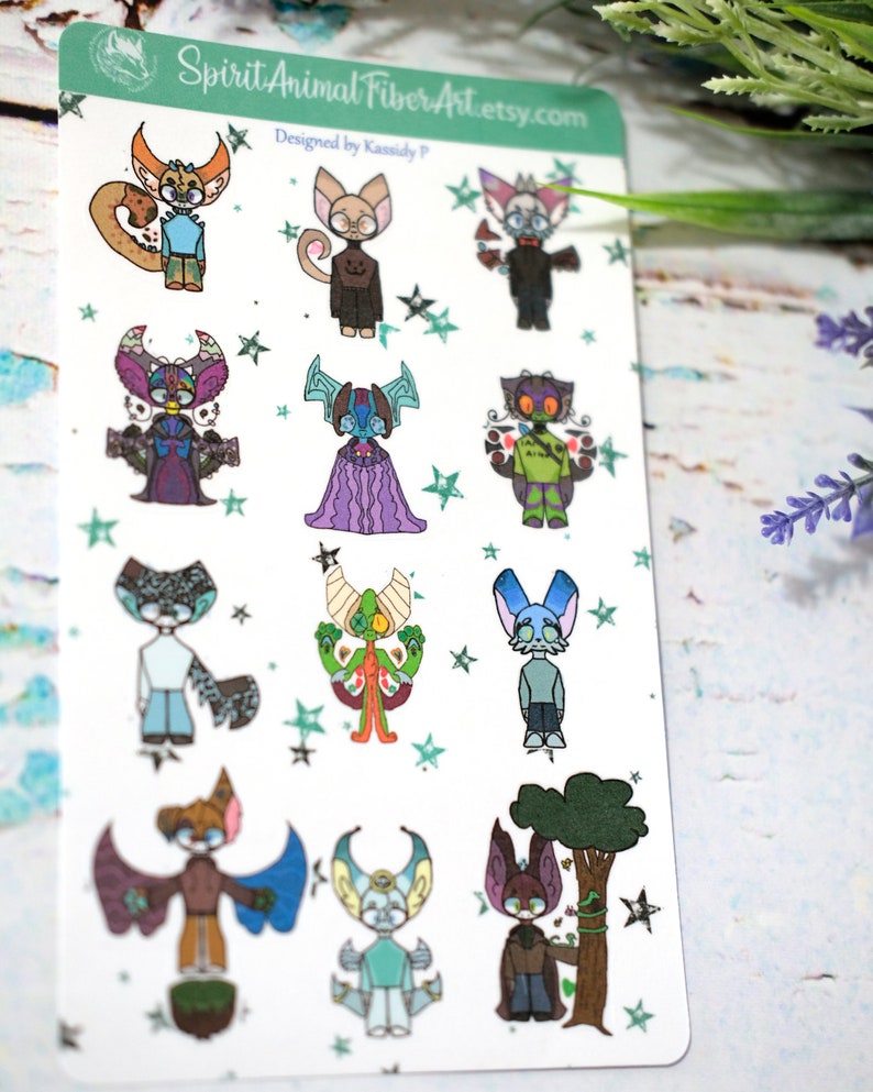 Cute animal creature fursona sticker sheet kids party favor crafts durable laminated kiss cut planner