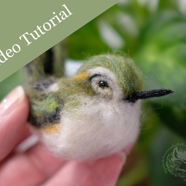 Needle felting video tutorial for Green Rifleman nesting bird. Digital PDF template with video link. beginner to intermediate