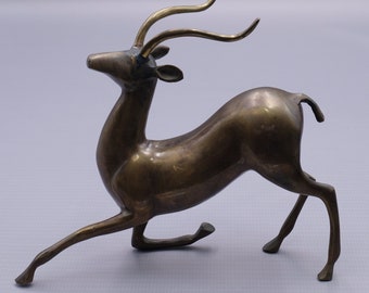 MCM Bronze Brass Gazelle Antelope Impala Oryx Deer Statue Elegant Curved Antlers