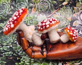 Wool Mushrooms -3- Needle Felted Red Amanita Fly Agaric - ready to ship