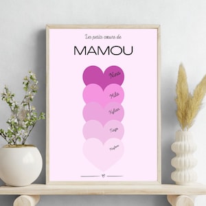 affiche personnalisée mamou mamie cœur enfants cadeau fête des grand mère fête des mères digital à imprimer poster enfant famille pour mamie