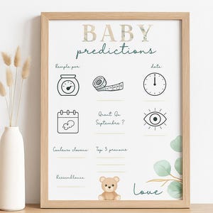 Printable Baby Predictions Poster – PDF Baby Shower Game – Eucalyptus Theme Baby Predictions – Neutral Girl/Boy Version – Digital File