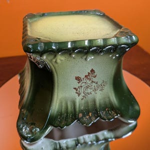 Statuary Pedestal Green Ceramic Gold Floral Figurine Display Stand 6 Inch