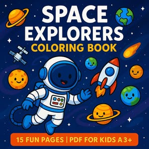 Ruimtekleurplaten voor kinderen: melkwegstelsel, planeten, astronaut (digitale pdf)