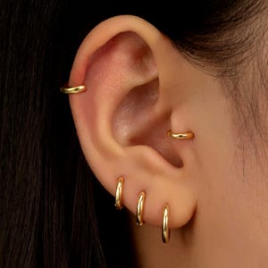 Small Huggie Hoop Earrings in Sterling Silver, Gold or Silver, Tiny Hoops for Multiple Piercings,  Hypoallergenic  & Lightweight Jewelry