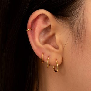 16g Small Hoop Earrings in Sterling Silver, Gold or Silver, Hinged Clicker Hoops for Cartilage Tragus Helix Conch Daith, 6mm 8mm 10mm 12mm