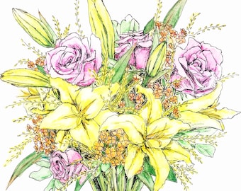 Lily bouquet digital print