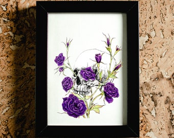 Skull with Roses digital print - downloadable print - hand drawn - SVG - PNG