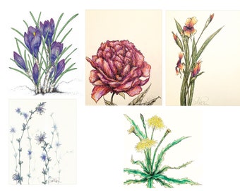 Floral Greeting Cards Combo Digital, blank cards, wildflower prints - set of 5 cards ready to print