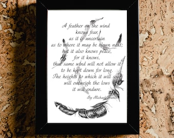 Inspirational Feather digital print - feather, feather print, prose, poem, inspirational - downloadable print