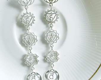 Sterling Silver Chakra Earrings: Handmade Yoga Spiritual Jewelry