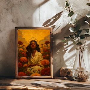 Impresión de Oli Panting - Mujer en un campo de flores | Póster de calidad de museo (imperial) | Decoración de arte floral | Pintura al óleo para decoración del hogar