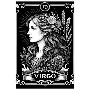 Impresión del zodiaco Virgo - Póster mate premium / Decoración artística en blanco y negro del zodiaco l Decoración con cartas del tarot