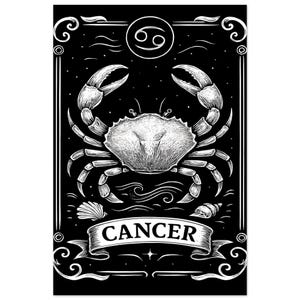 Impresión del zodiaco Cáncer - Póster mate premium / Decoración artística en blanco y negro del zodiaco l Decoración con cartas del tarot