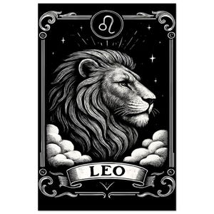Impressão do Zodíaco de Leão - Pôster Premium Fosco | Decoração de Arte em Preto e Branco do Zodíaco l Decoração de Cartas de Tarô