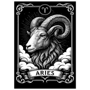 Impresión del zodiaco Aries - Póster mate premium / Decoración artística en blanco y negro del zodiaco l Decoración con cartas del tarot