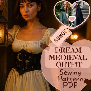 Medieval Dress With Underbust Corset Sewing Pattern PDF Corset Belt Renaissance Dress Viking Fantasy Costume Halloween Pattern for Beginners
