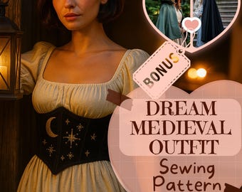 Medieval Dress With Underbust Corset Sewing Pattern PDF Corset Belt Renaissance Dress Viking Fantasy Costume Halloween Pattern for Beginners