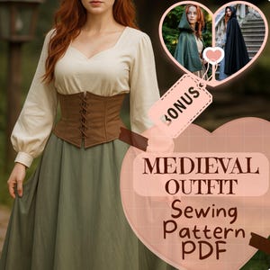 Medieval Fantasy Dress Sewing Pattern Set PDF 3-Piece Renaissance Corset Victorian Skirt Victorian Viking Fantasy Costumes Halloween Pattern